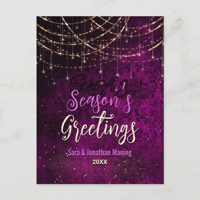 Chic lila vergoldete Weihnachtsbeleuchtung Neues J Postkarte (Vorderseite)