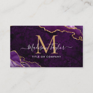 Chic Lila Violet Gold Glitzer Marble Monogram QR Visitenkarte