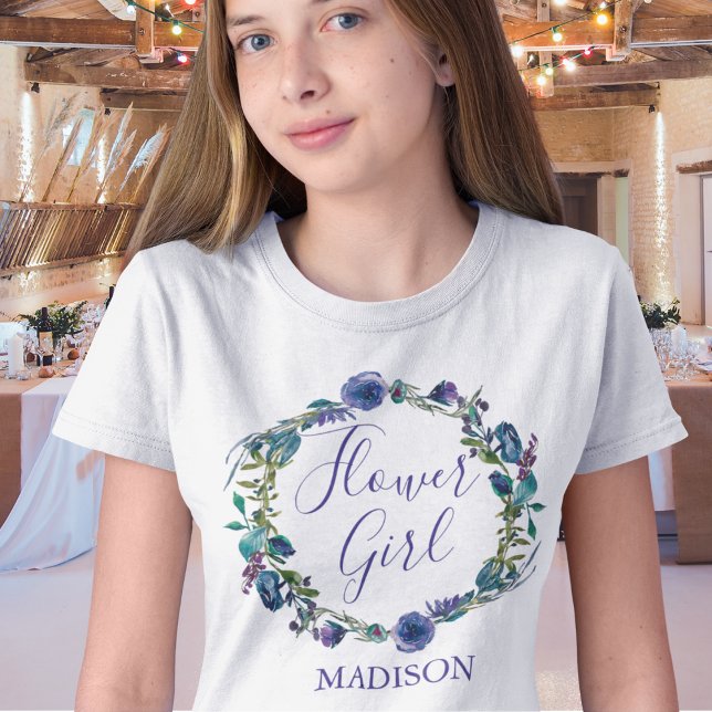 Chic Lila Wasserfarben Blütenblütenmäuse Mädchen T-Shirt (Von Creator hochgeladen)