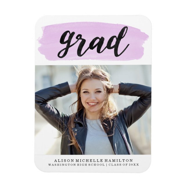 Chic Lila Watercolor Abschluss Foto Magnet (Vertikal)