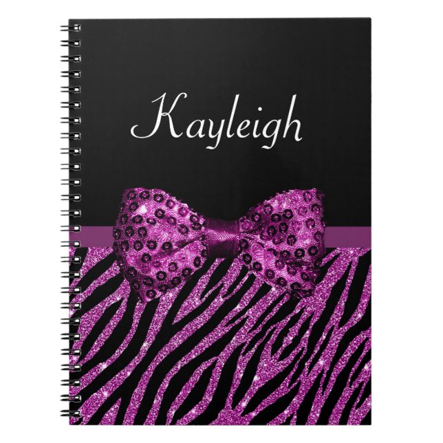 Chic Lila Zebra Print IMITATE Glitz Bow mit Namen Notizblock (Vorderseite)