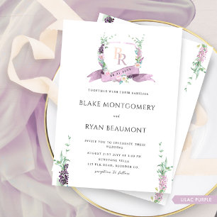 Chic Lilac Lila Pastel Floral Monogram Wedding Einladung