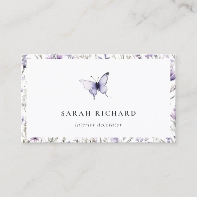 Chic Lilac Lila Wildblume Butterfly Wasserfarbe Visitenkarte (Vorderseite)