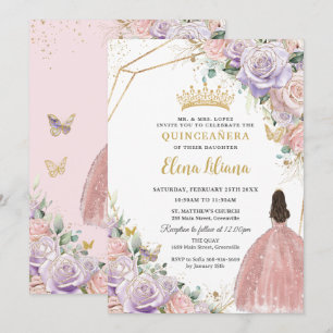 Chic Lilac Pink Rose Quinceanera Sweet 16 Einladung
