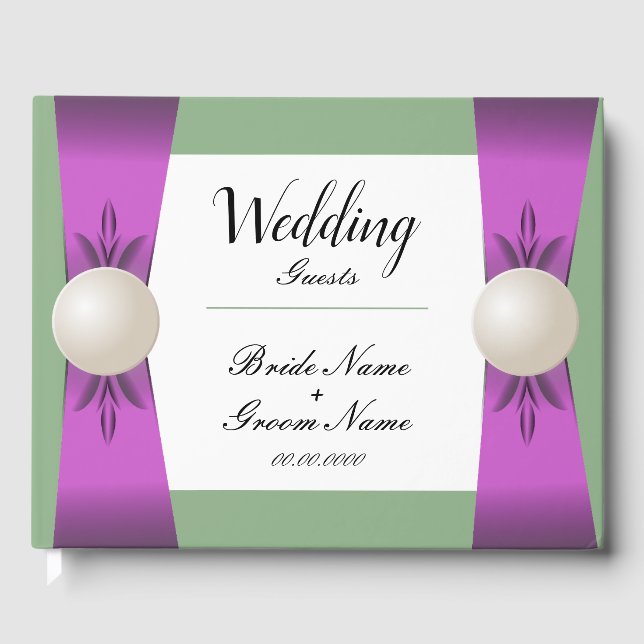 Chic Lilac & Sage Pearl Ribbon Wedding Gästebuch (Vorderseite)