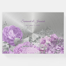 Chic Lilac Silver Floral Anpassbare Hochzeit Gästebuch