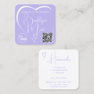 Chic Lilac White Calligraphy Herz Logo QR-Code Quadratische Visitenkarte