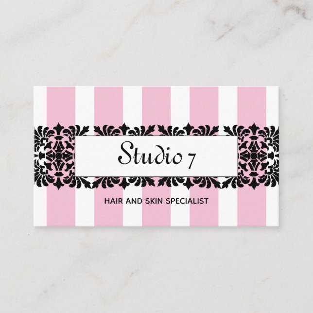 Chic Lilie & Streifen in Soft Pink Visitenkarte (Vorderseite)