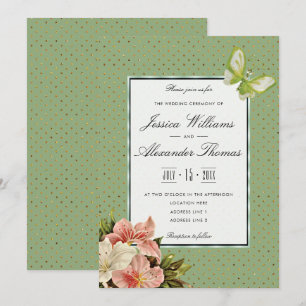 Chic Lilies & Gem Butterfly Hochzeit Einladung
