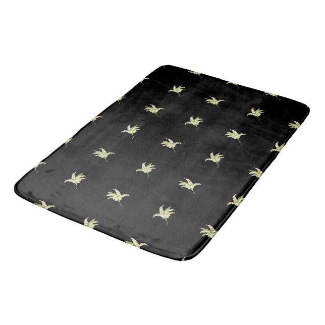 Chic Lily-of-the-Valley Floral Motif Black Badematte (Schrägansicht)