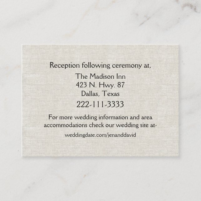 Chic Linen Look Wedding Card Begleitkarte (Vorderseite)