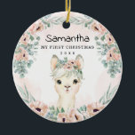 Chic Llama Blush Floral Baby Girl First Christmas Keramik Ornament<br><div class="desc">Reizend,  ceramic ornament featuring a sweet baby llama,  elegant watercolor greenery and dusty blush flowers. Matching Items,  In Our Store schlucken!</div>