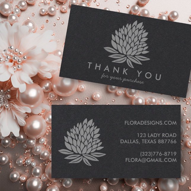 Chic Lotus Blume Luxe Soft Gray Order Vielen Dank Visitenkarte (Custom order thank you cards with luxe lotus design. Customer appreciation card)