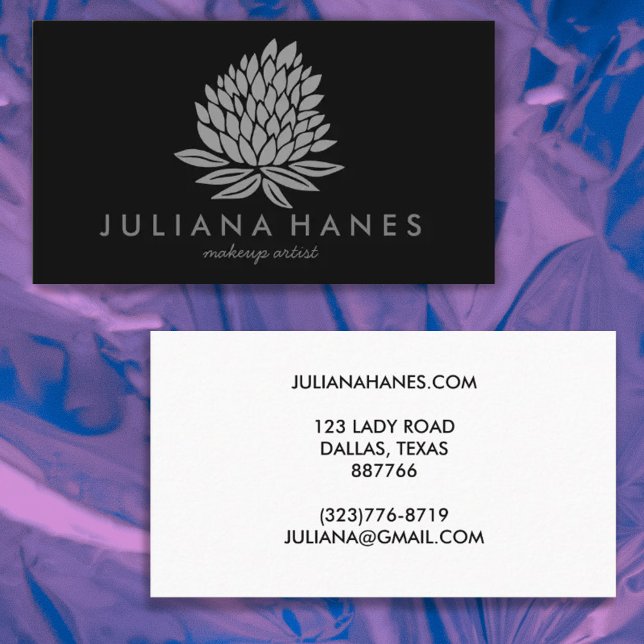 Chic Lotus Blume Minimalistisch Grau Visitenkarte (Von Creator hochgeladen)