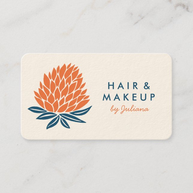 Chic Lotus Blume Minimalistisch Orange Blue Visitenkarte (Vorderseite)