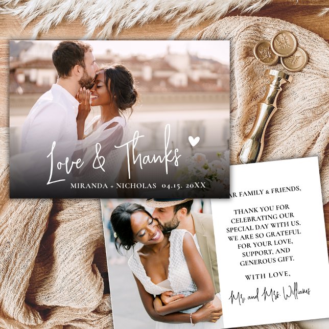 Chic Love and Thanks Script 2 Photo Script Wedding Dankeskarte (Von Creator hochgeladen)