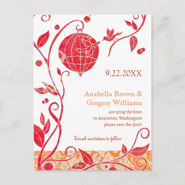 Chic Love Birds Wedding Save the Date Ankündigungspostkarte (Vorderseite)