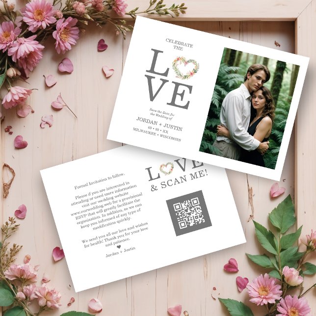 Chic Love Quote Pink Floral Heart-Shape Wreath Save The Date (Chic Exquisite Love Quote Pink Floral Heart-Shape Wreath Save the Dates Cards.)