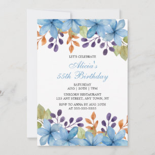 Chic Lovely Blue Flora Watercolor Jegliche Jahresz Einladung