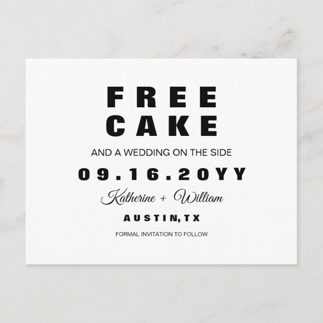 Chic-lustiger freier Kuchen, der Save the Date Ankündigungspostkarte (Vorderseite)