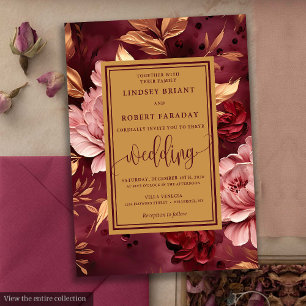 Chic Lux Burgundy Blush Gold Floral Wedite Einladu Einladung