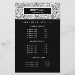 Chic Luxe Silver Glitzer Salon Pricing & Services Flyer