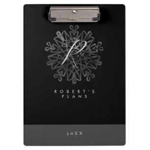Chic luxuriös Schwarz-Weiß verziert mit Monogramm Klemmbrett