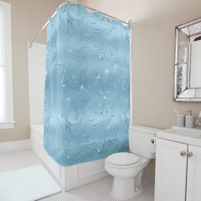 Chic Luxury Baby Blue Silver Glitzer Pattern Duschvorhang (Beispiel)