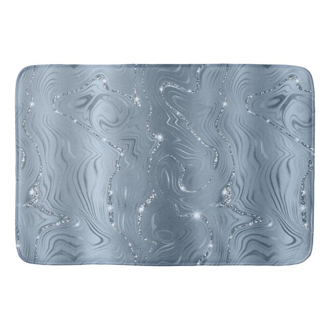 Chic Luxury Dusty Blue Silver Glitzer Badematte (Vorderseite)