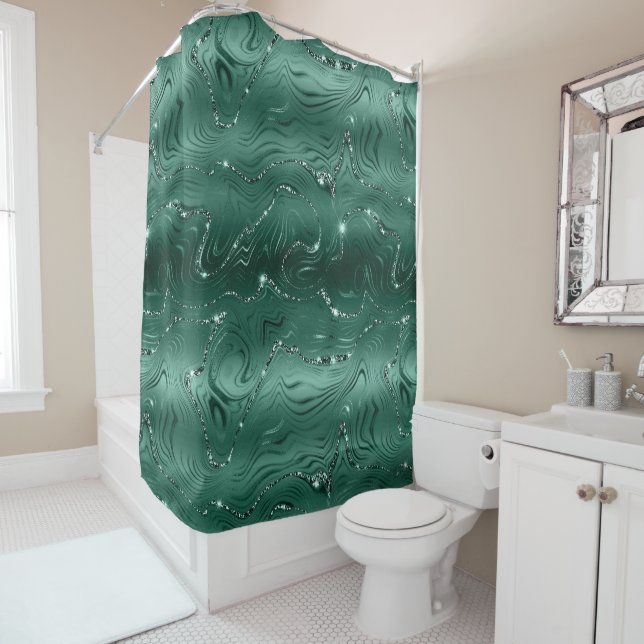 Chic Luxury Emerald Green Silver Glitzer Pattern Duschvorhang (Beispiel)