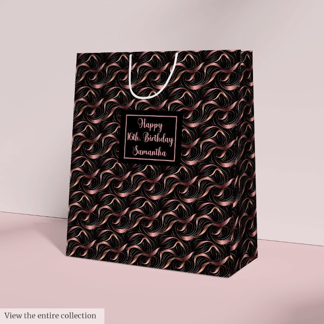 Chic Luxury Gift Bag Rose Gold Glitter and Black Mittlere Geschenktüte (Chic Luxury Gift Bag Rose Gold Glitter and Black)