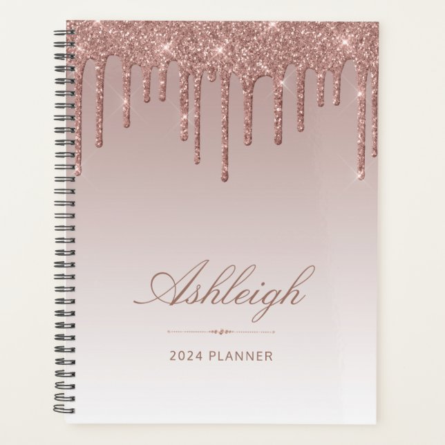 Chic Luxury Glitzer Tropfen Rose Gold 2024 Planer (Vorderseite)