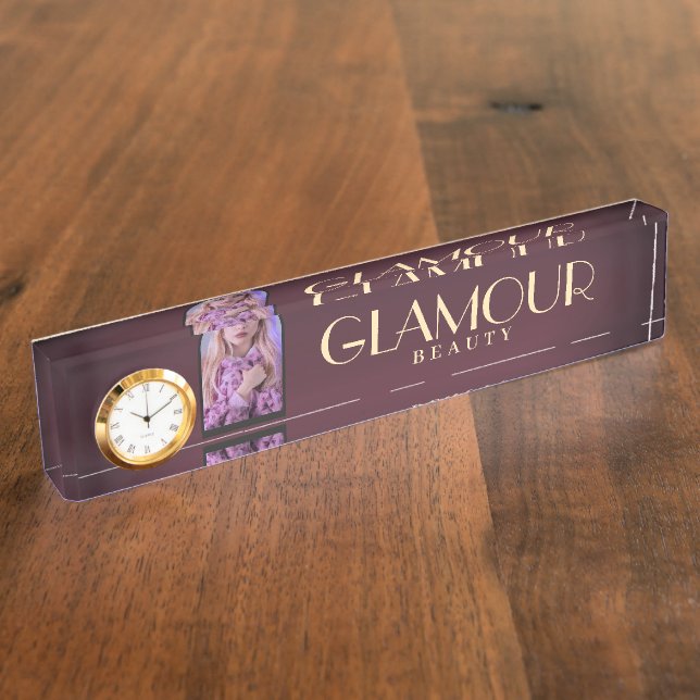 Chic Luxury Imitate Gradient Burgundy und Gold Fot Namensplakette (Seite)