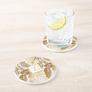 Chic Luxury Mit Monogramm Monstera Leaf Getränkeuntersetzer