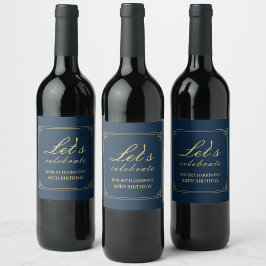 Chic Luxury Navy Gold 80th Birthday Weinetikett