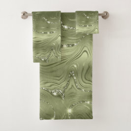 Chic Luxury Olive Silver Glitzer Badetuch Set