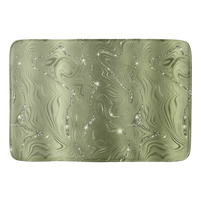 Chic Luxury Olive Silver Glitzer Muster Badematte (Vorderseite)
