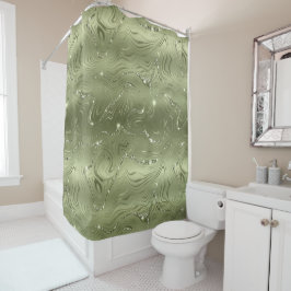 Chic Luxury Olive Silver Glitzer Muster Duschvorhang