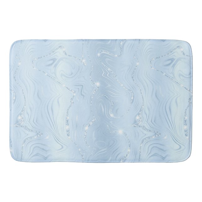 Chic Luxury Pastel Blue Silver Glitzer Pattern Badematte (Vorderseite)