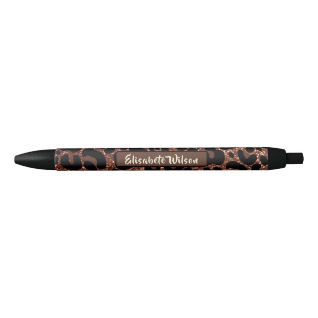 Chic Luxury Personalize Name Gold Glitzer Leopard Kugelschreiber (Vorderseite)