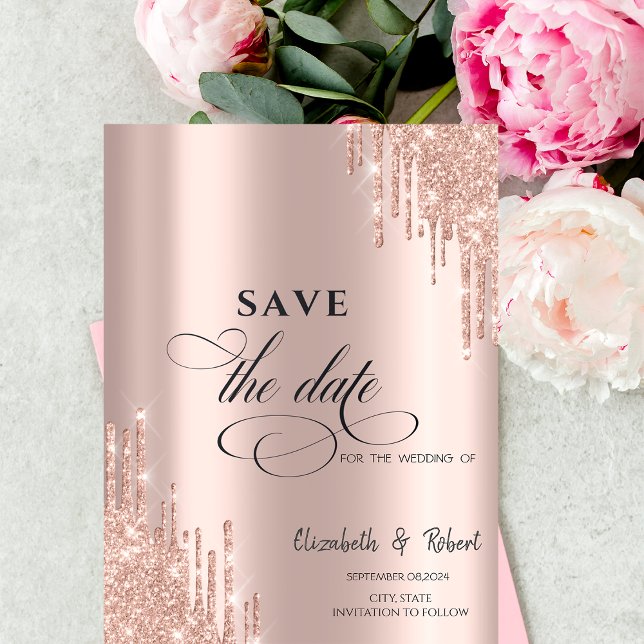 Chic Luxury Rose Gold Glitzer Tropfen Save the Dat Date (Von Creator hochgeladen)