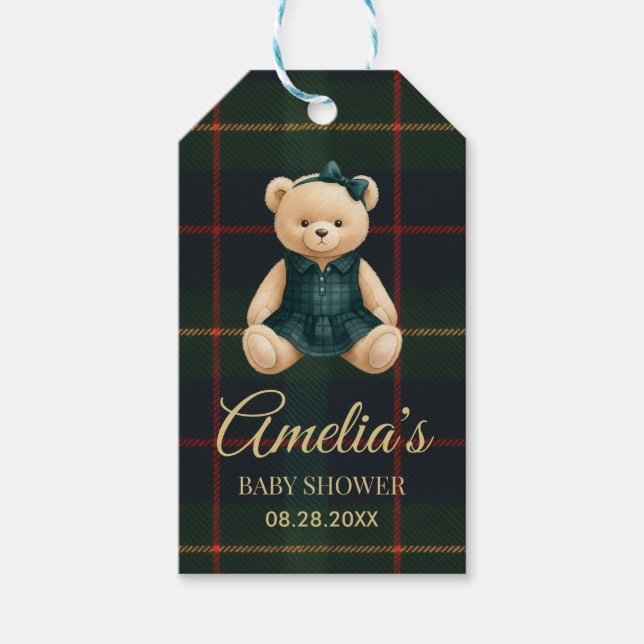 Chic Luxury Teddy Bear Baby Shower  Geschenkanhänger (Vorderseite)