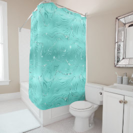 Chic Luxury Turquoise Silver Glitzer Muster Duschvorhang