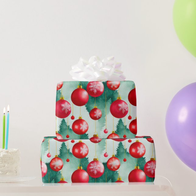 Chic Luxury Weihnachten Wasserfarbe Rote Dekoratio Geschenkpapier (Partygeschenke)