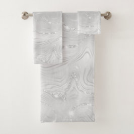 Chic Luxury White Silver Glitzer Badetuch Set