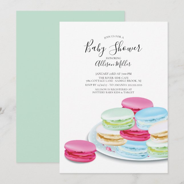 Chic Macaroon Baby Shower Einladung (Vorne/Hinten)