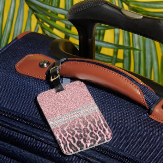 Chic Mädchenhaft Rosa Leopard Tierdruck Glitter Bi Gepäckanhänger