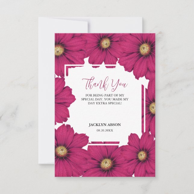 Chic Magenta Cosmos Floral Botanical Vielen Dank Dankeskarte (Vorderseite)