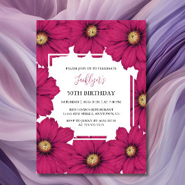 Chic Magenta Cosmos Floral Botanischer Geburtstag Einladung