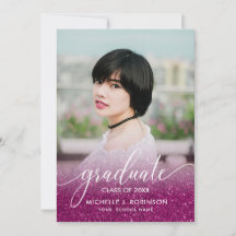 Chic Magenta Glitzer Ombre Girly Foto Abschluss